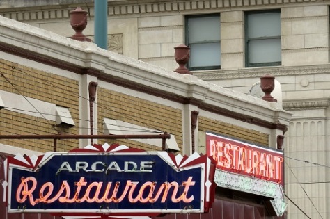 The old-fashioned signage of the Arcade Restaurant in the South Main district.